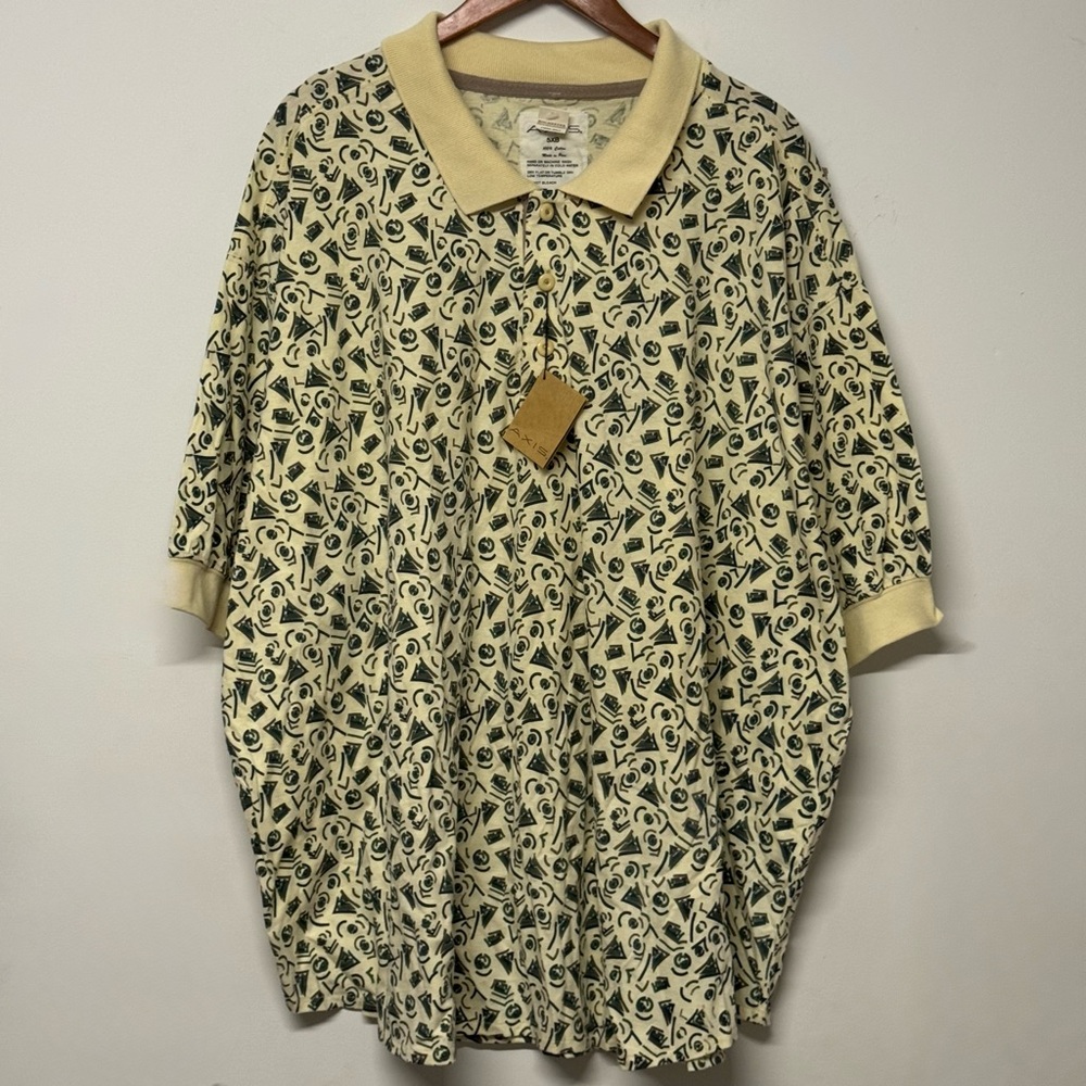 NWT Axis Men’s Polo Shirt Abstract Print Yellow Green Cotton Top Size 5XB